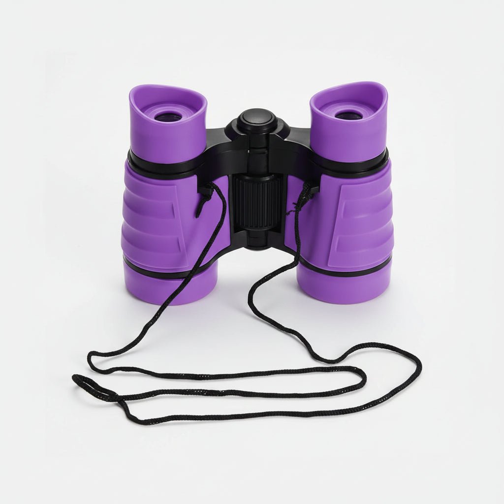 Travel binoculars rubber armor grip texture and eyepiece detail