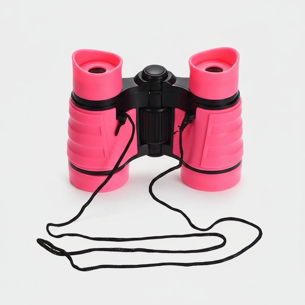 Compact binoculars for hiking with included neck strap attached