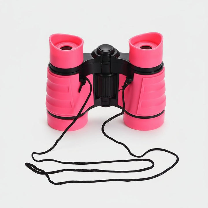 Compact binoculars for hiking with included neck strap attached