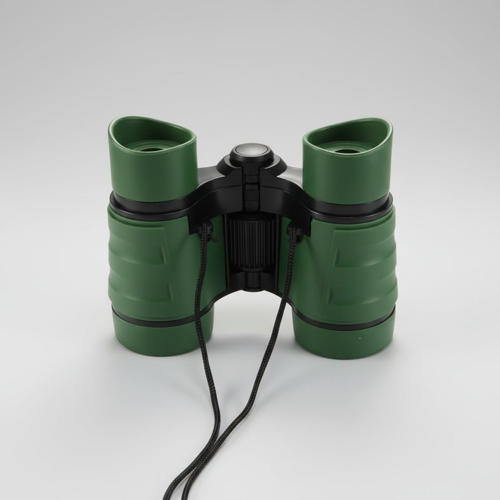 Bird watching binoculars featuring center focus wheel close up