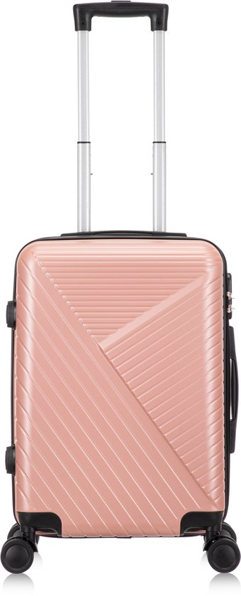 Pink compact carry-on suitcase with smooth finish and swivel wheels