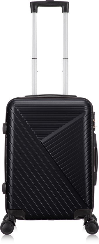 Black compact carry-on suitcase featuring durable hardside shell