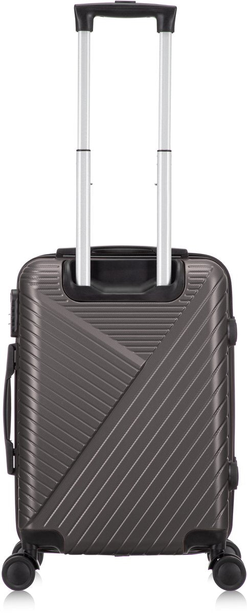 Interior view of travel luggage showing packing compartments and compression straps