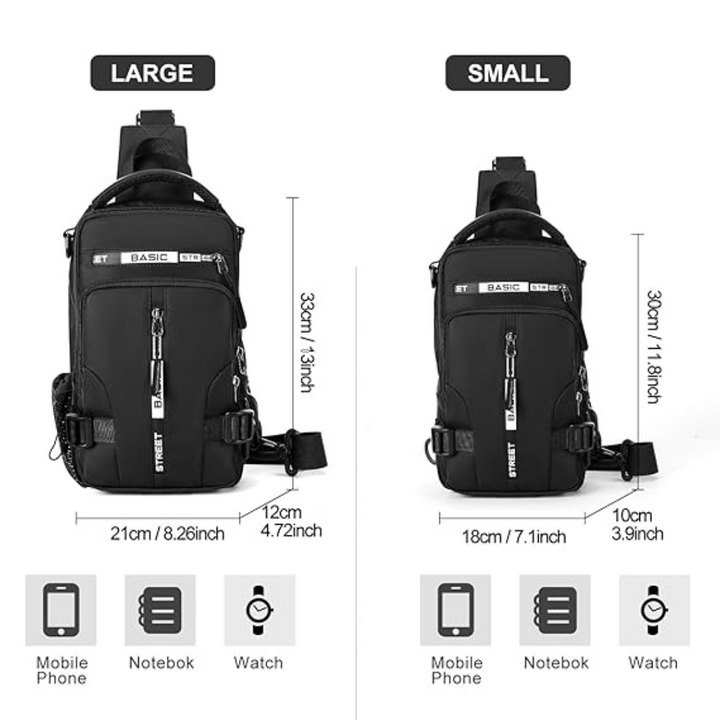 Organized compartments displayed inside the urban daypack