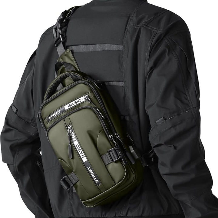 Lightweight travel sling bag worn comfortably across the chest