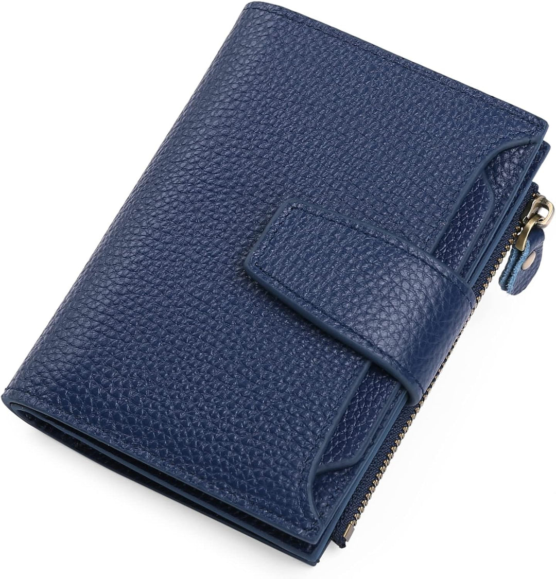 Side profile of womens multi-pocket leather wallet showing layered card compartments