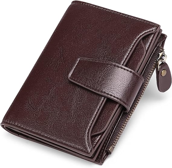Open womens rfid blocking compact wallet displaying multiple card slots and cash pocket