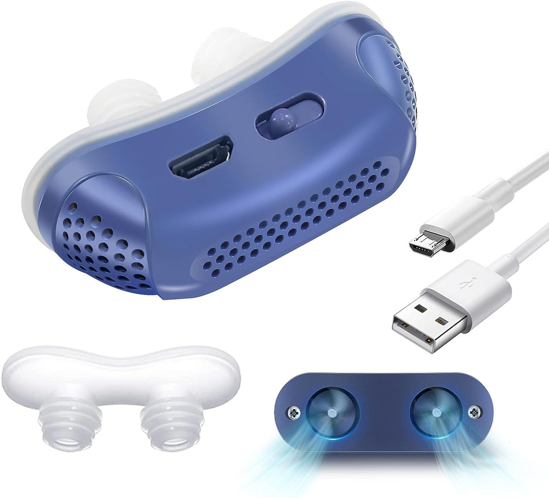 Portable anti-snoring device being held to demonstrate its compact size