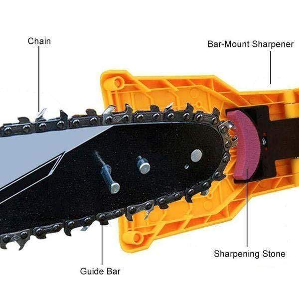 Essential garden tool maintenance device for keeping chainsaws sharp outdoors