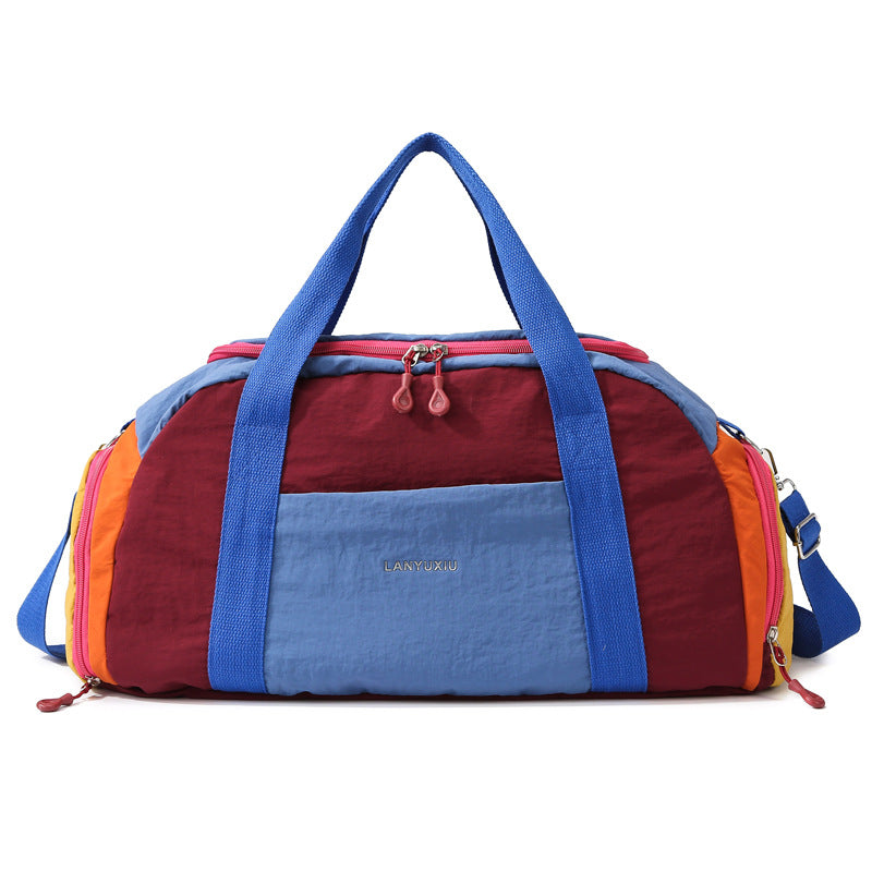 Blue color-block sports duffle bag for gym and travel