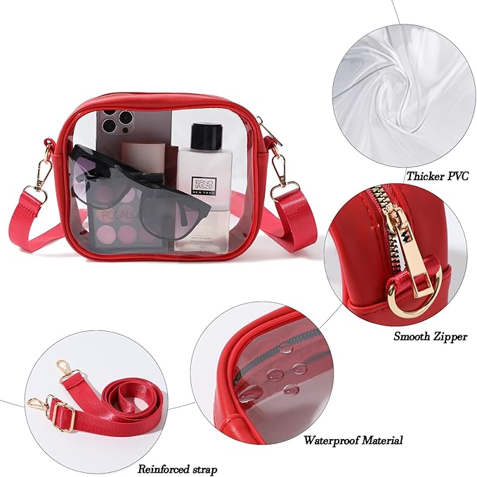 Back view of clear crossbody stadium purse showing neat construction