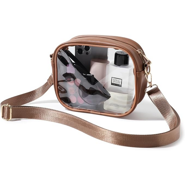 Stadium approved clear bag open to show spacious interior compartment