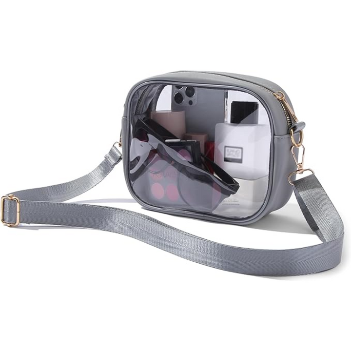 Clear festival bag with adjustable strap and front zipper pocket