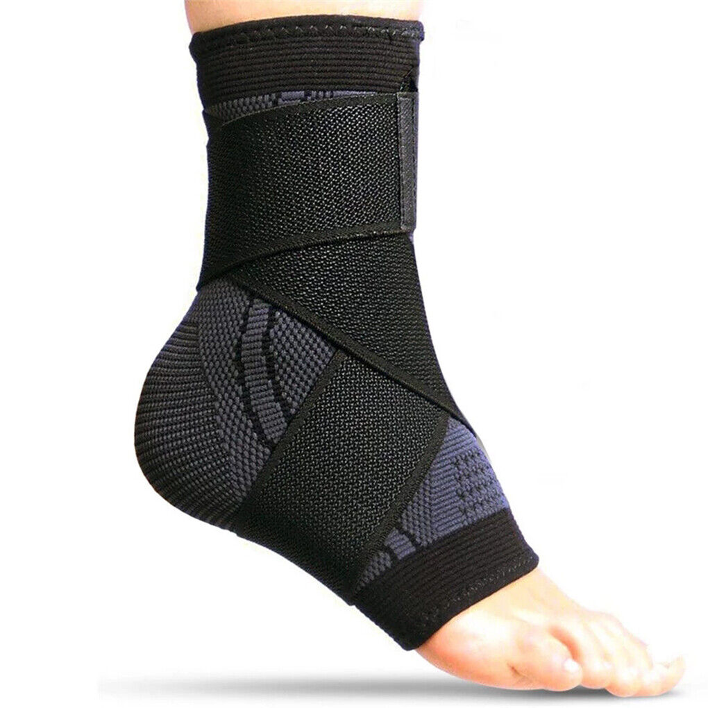 Compression ankle support sleeve laid flat to display elastic material