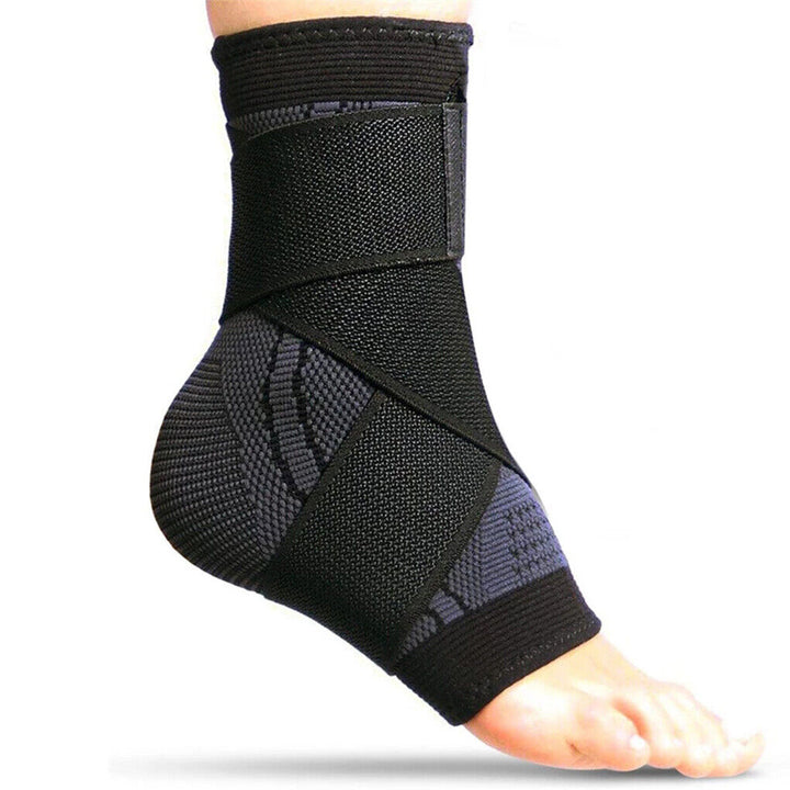 Compression ankle support sleeve laid flat to display elastic material