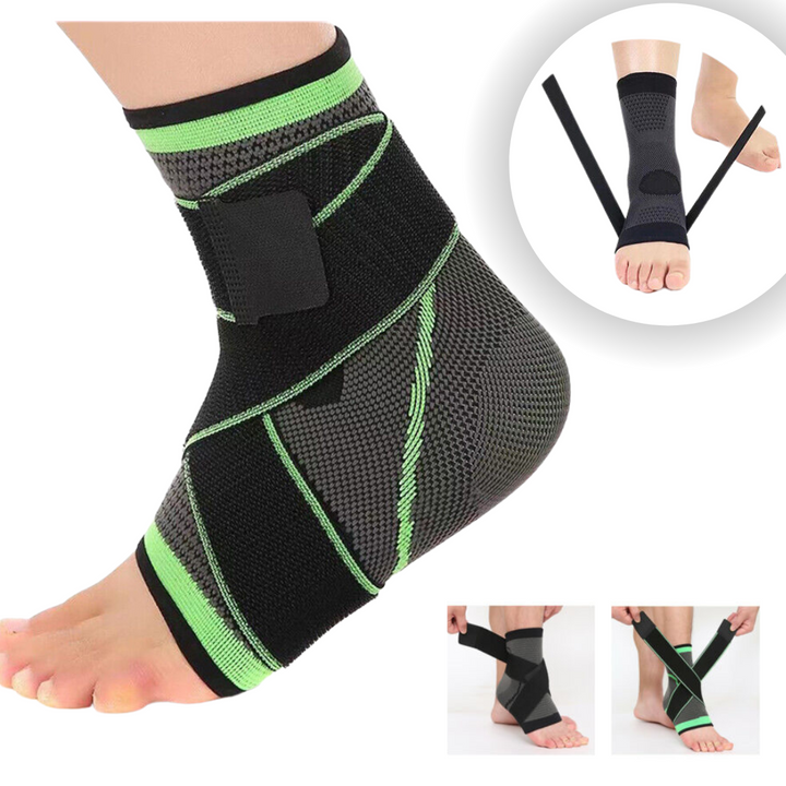 Athletic person wearing black joint relief ankle sleeve during workout