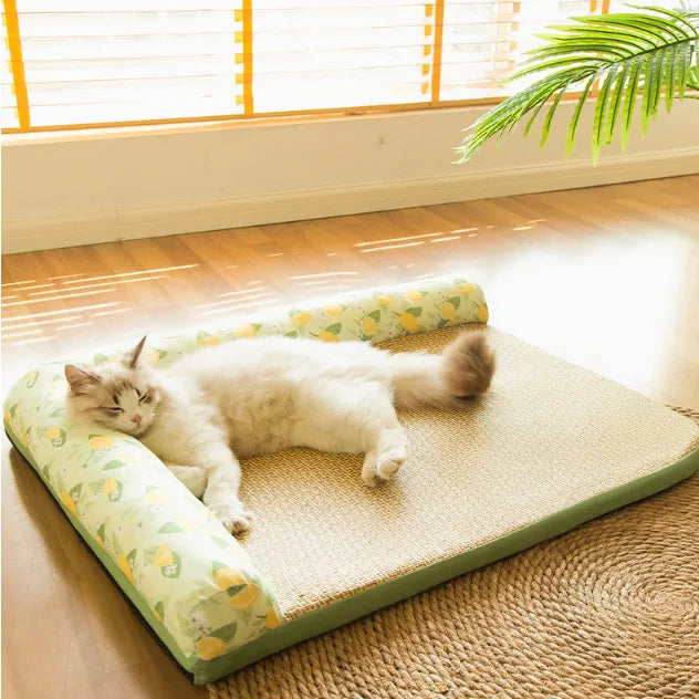 Dog resting comfortably on the blue cooling pet mat showcasing its size and summer comfort