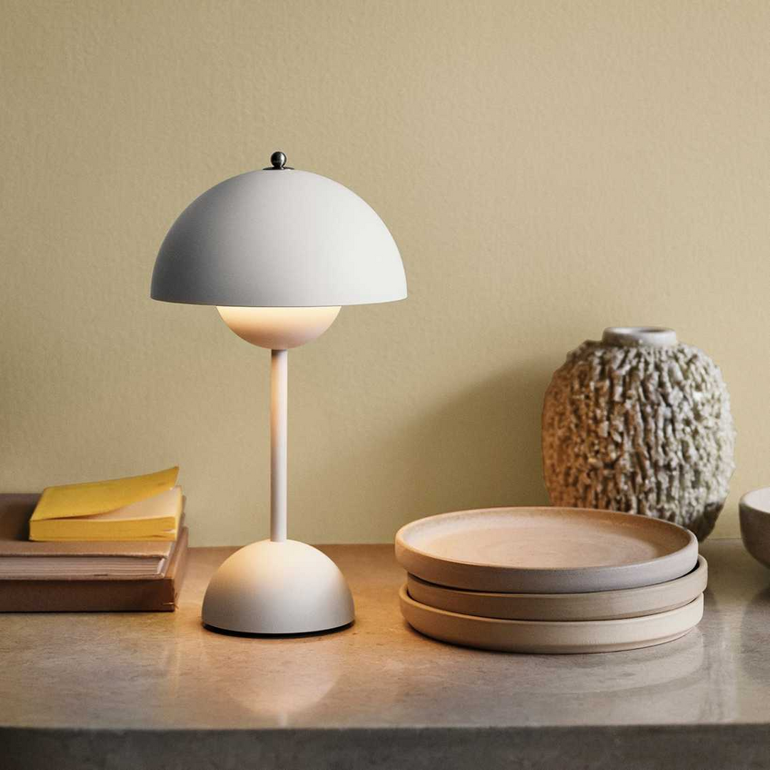 Ambient cordless retro lamp showcasing its sleek umbrella silhouette