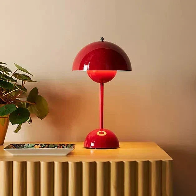 Warm glowing retro lighting from a decorative battery powered table lamp