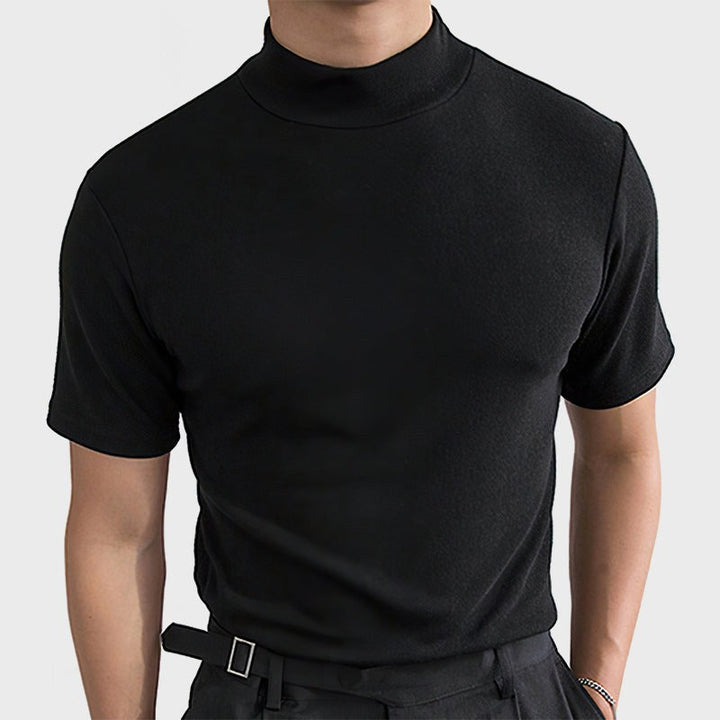 Mens stretch t-shirt soft everyday tee featuring a modern mock neck design
