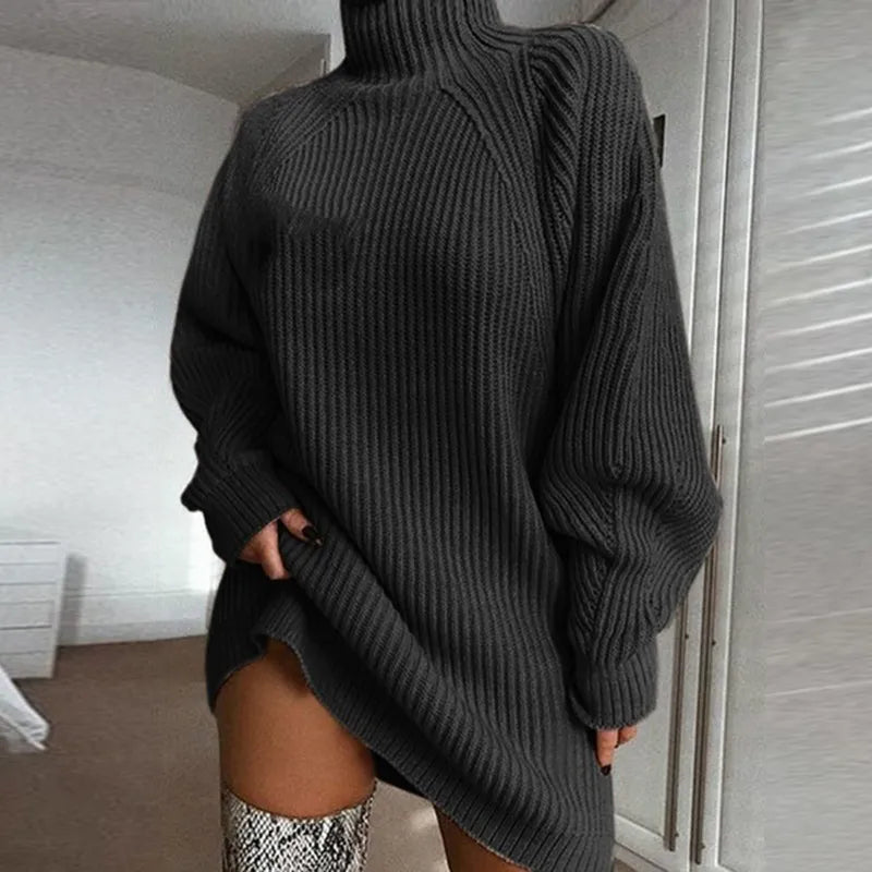 Soft fabric texture close-up of the cosy turtleneck dress