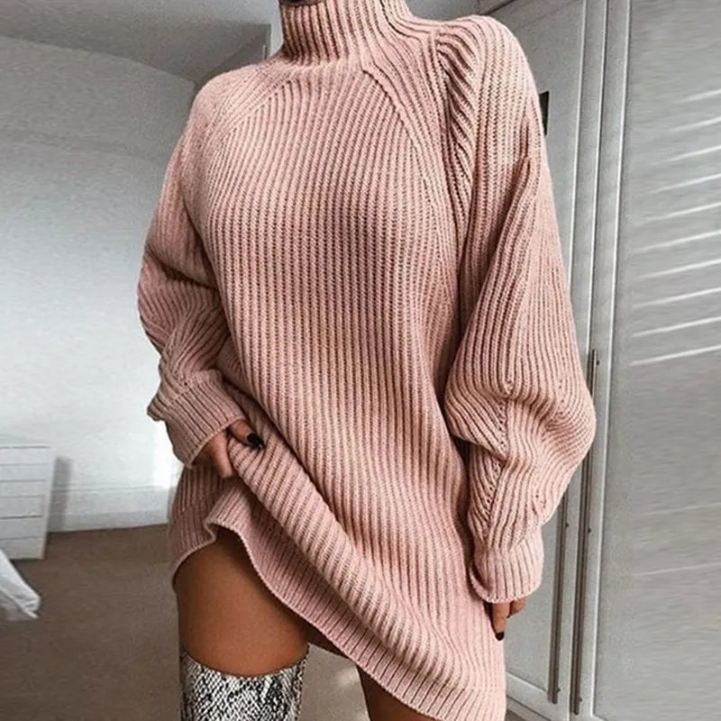 Detailed shot of the soft knit texture on the cosy dress