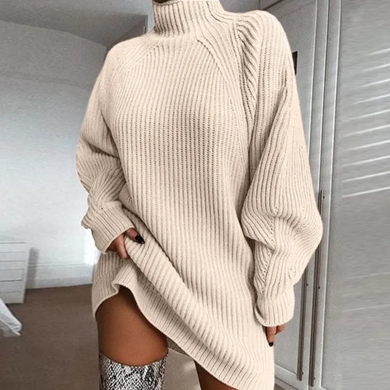 Ribbed hem detail on the women's casual knit sweater dress