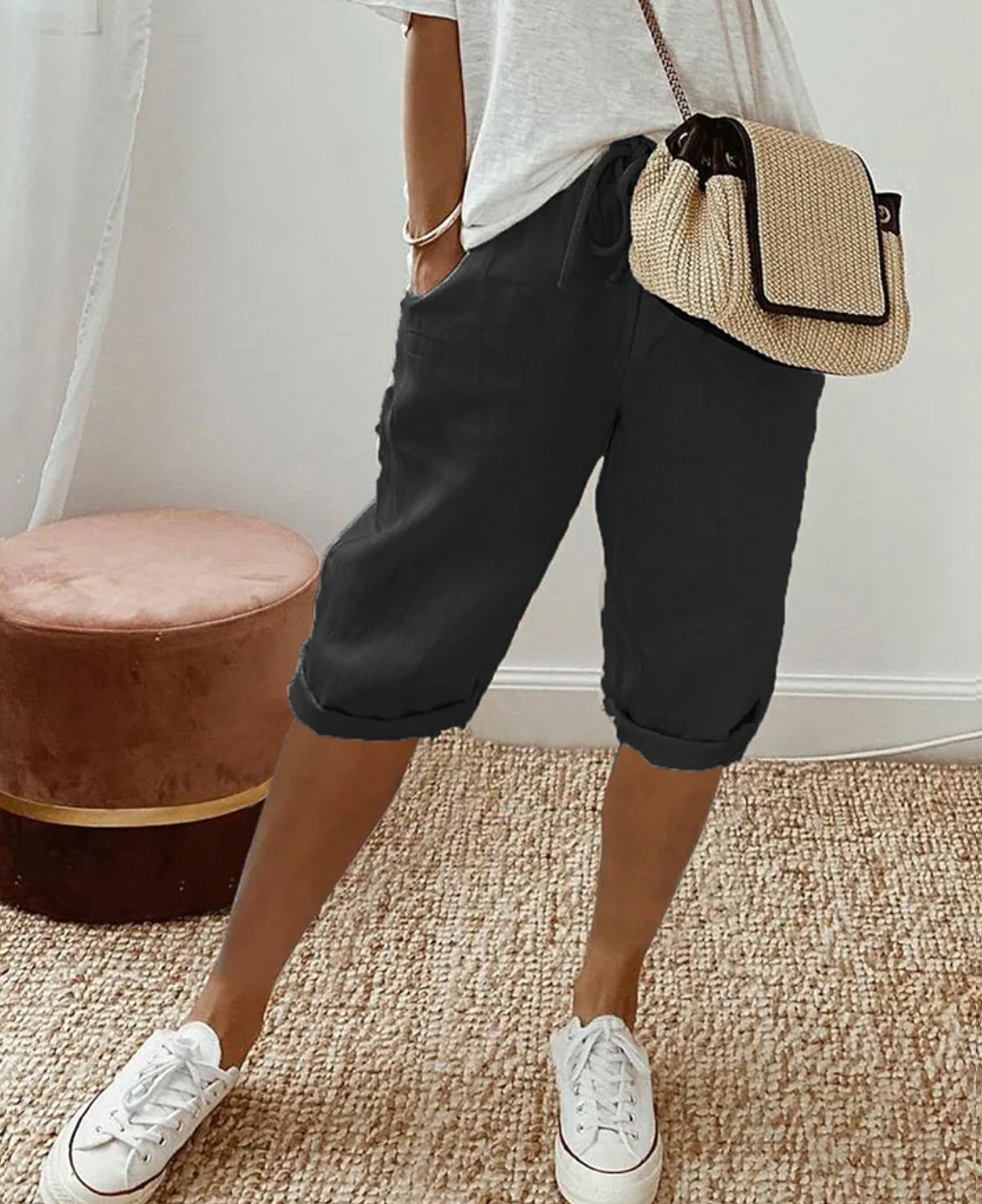 Comfortable womens daily wear shorts with elastic waist and adjustable drawstrings