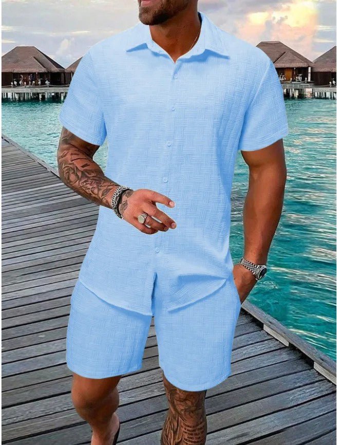 Relaxed fit mens two piece summer set ideal for vacation and casual wear
