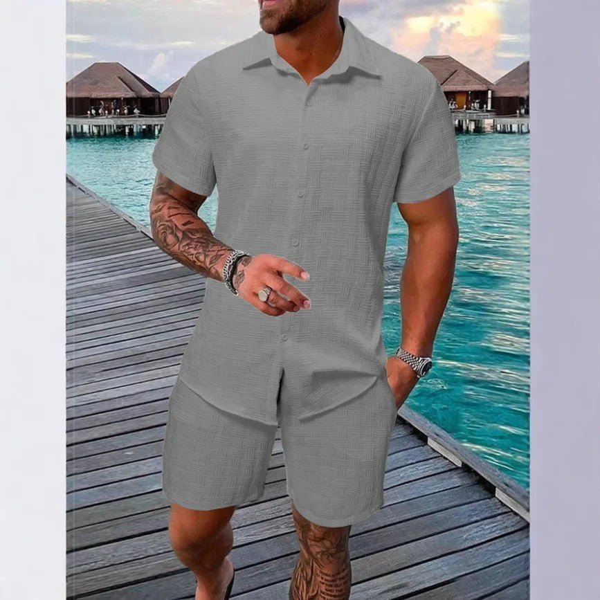 Mens beach wear two piece set with comfortable drawstring waist shorts