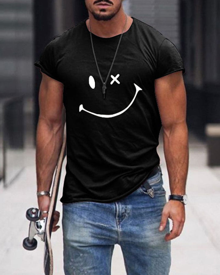 Casual crew neck men's t-shirt in cotton with smiley print