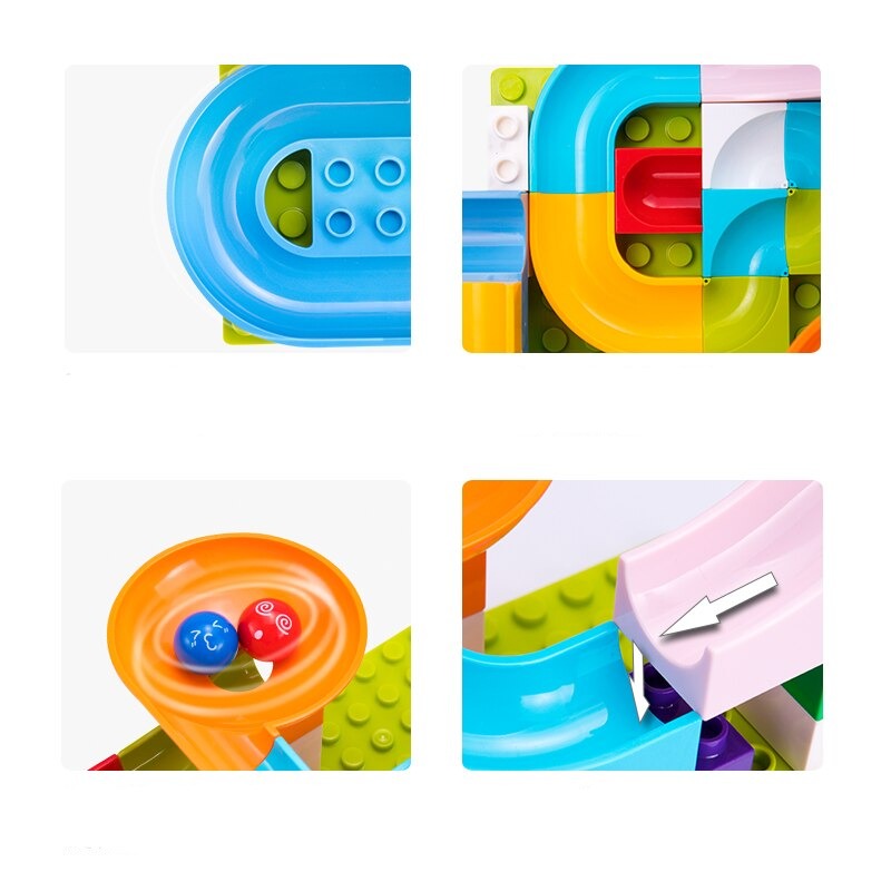 STEM educational toy marble run with plastic building blocks and tracks