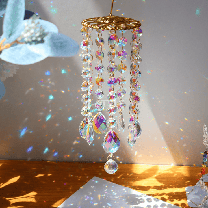 Multimedia garden wind chime with hanging crystals and melodic outdoor decor