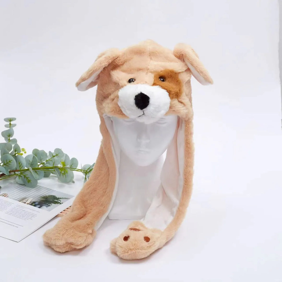 Warm winter accessory cute plush moving ear hat close up