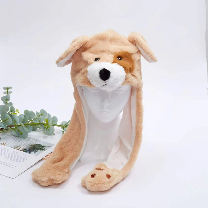 Warm winter accessory cute plush moving ear hat close up