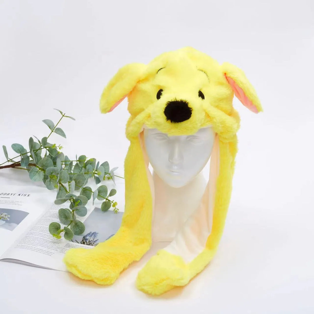 Soft and fluffy plush hat with interactive animal paws