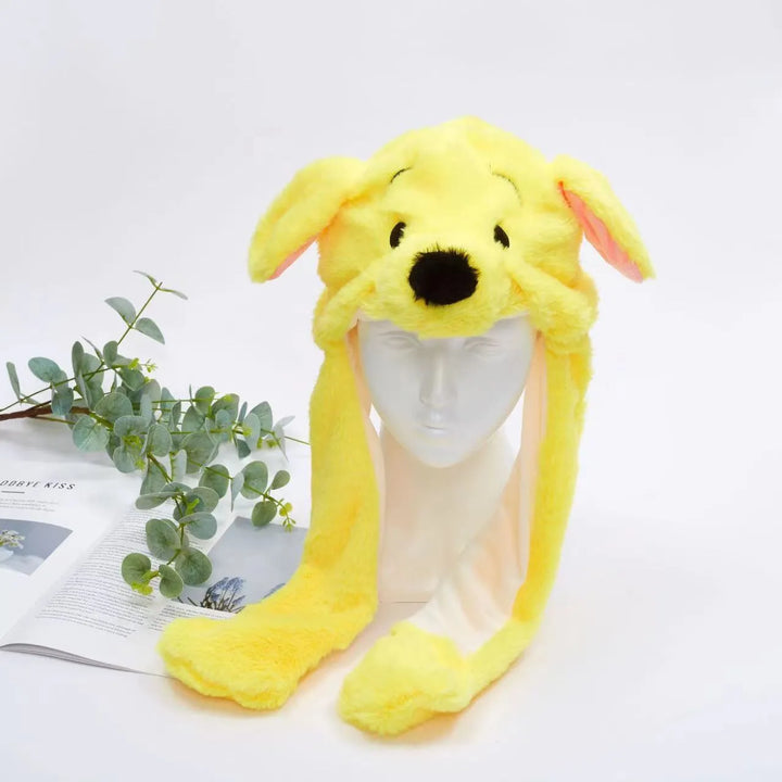 Soft and fluffy plush hat with interactive animal paws