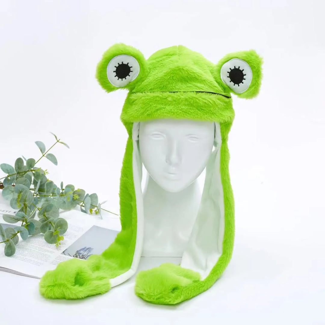 Playful plush hat with interactive paws pressed down