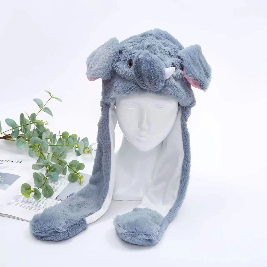 Cute animal themed winter hat with moving ear mechanism