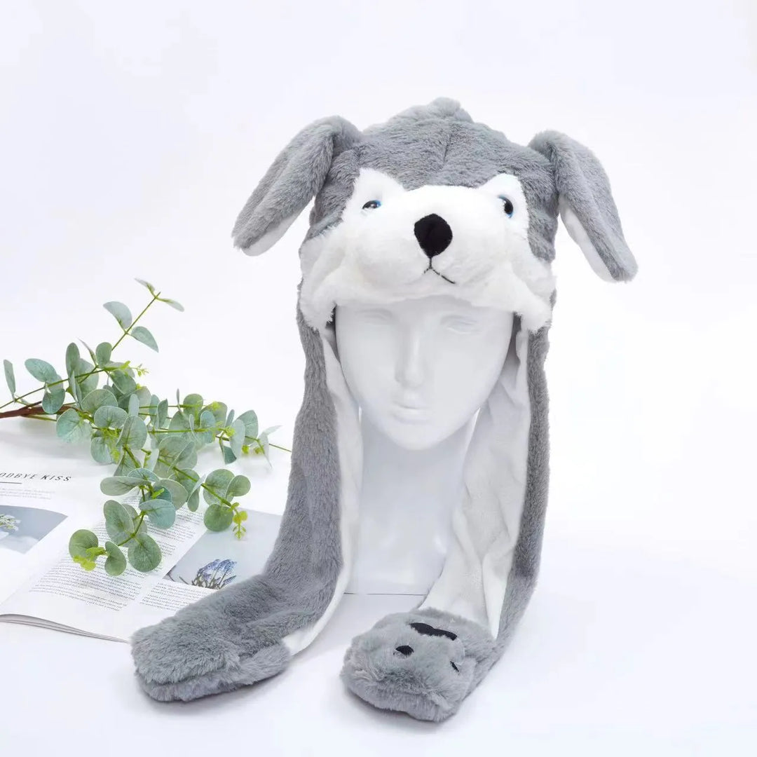Soft fleece plush hat with funny moving animal ears