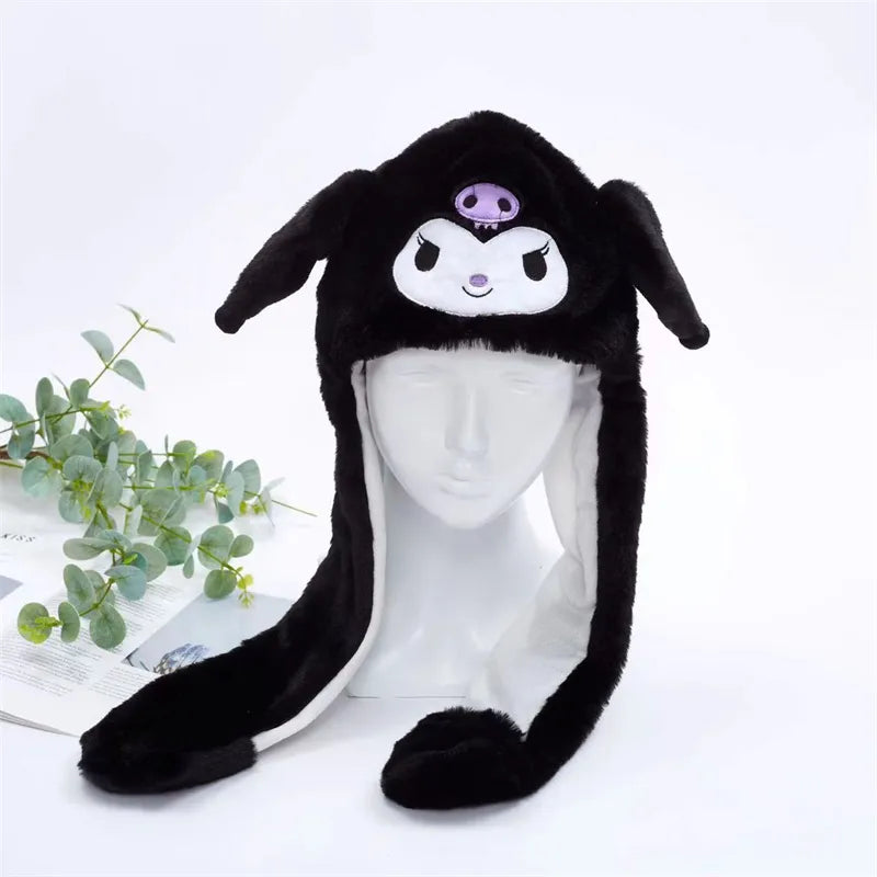 Interactive novelty hat with long plush bunny ears