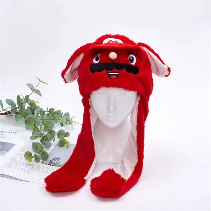 Charming winter plush hat with moving rabbit ears