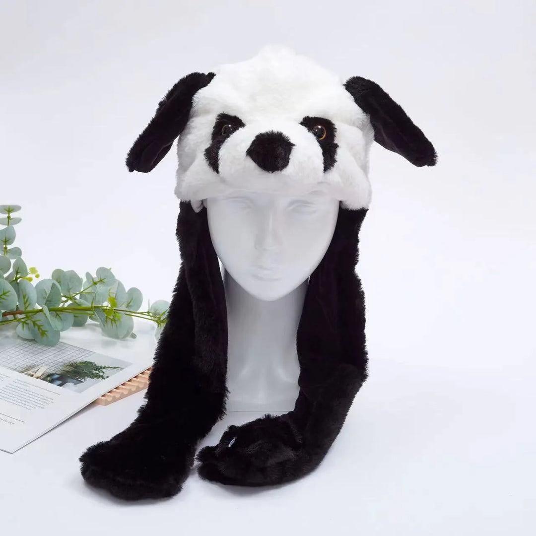 Interactive bunny ear hat with movable plush paws