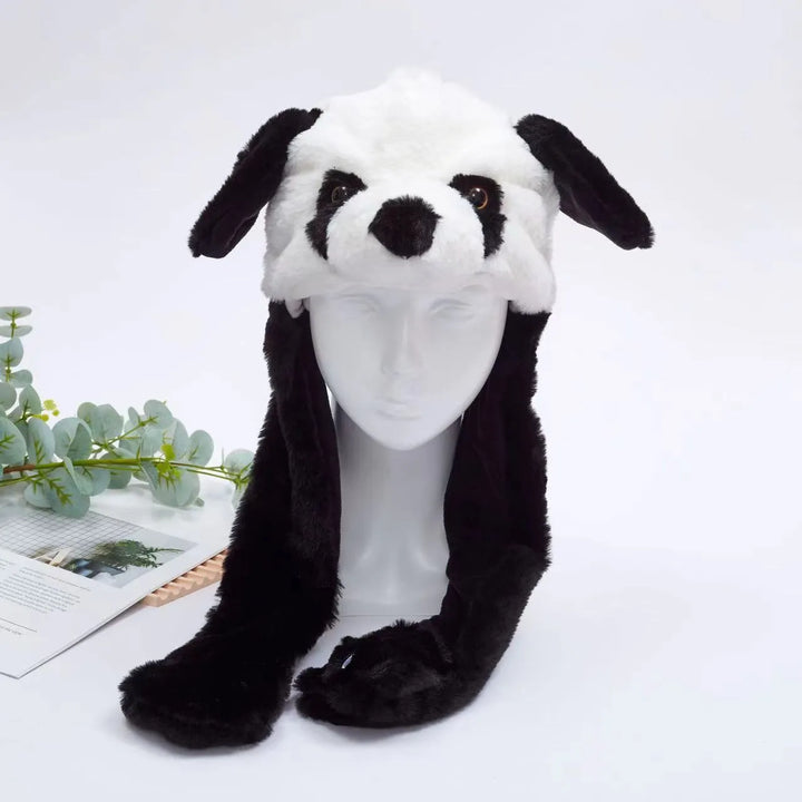 Interactive bunny ear hat with movable plush paws