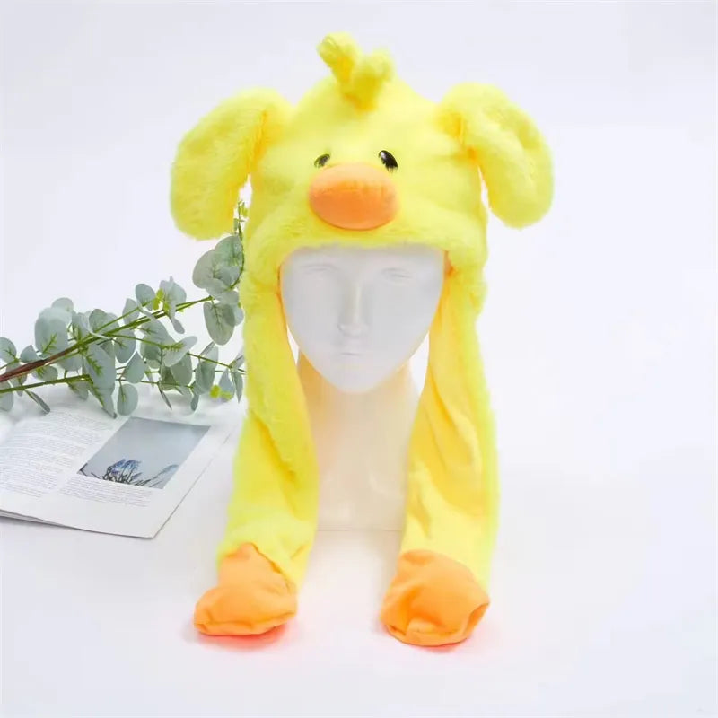 Adorable animal hat with long plush interactive ears