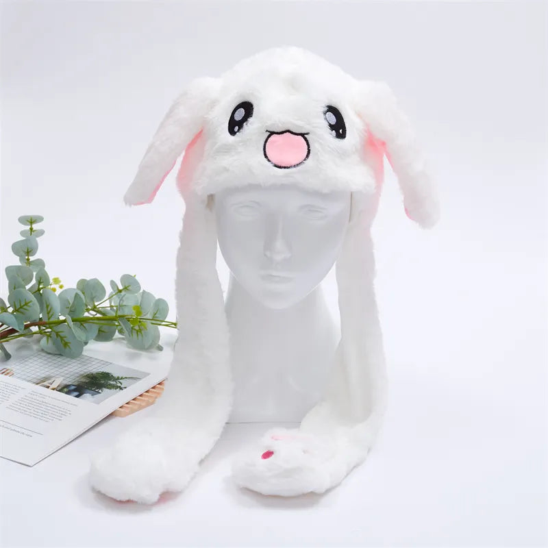 Funny plush bunny hat with moving ears and paw action