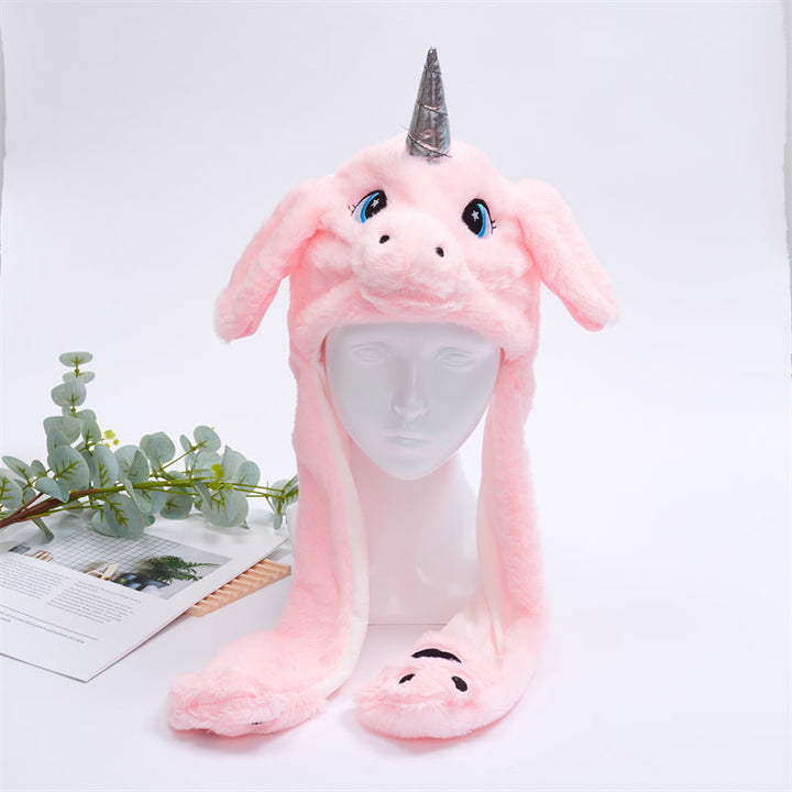 Playful winter hat with animated plush bunny ears