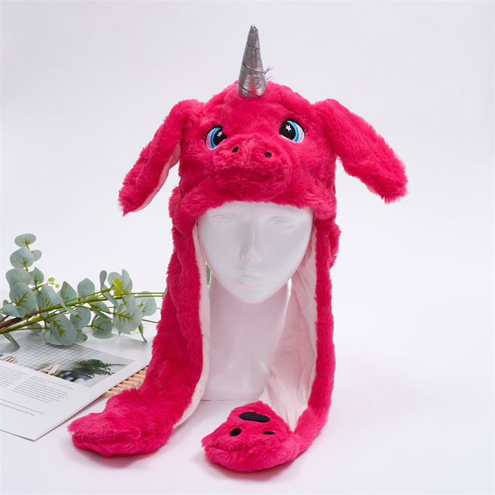 Fuzzy animal costume hat with moving ear feature