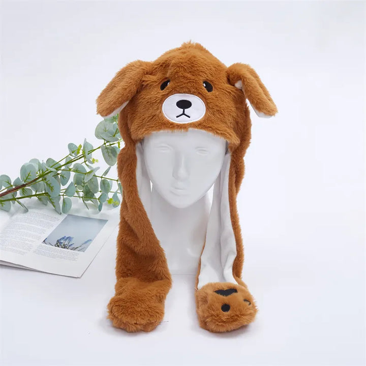 Soft plush cosplay accessories featuring moving ear bunny hat