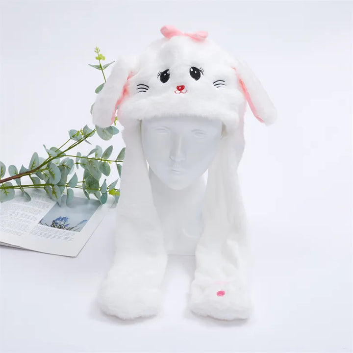 Interactive plush moving ear hat in neutral colorway